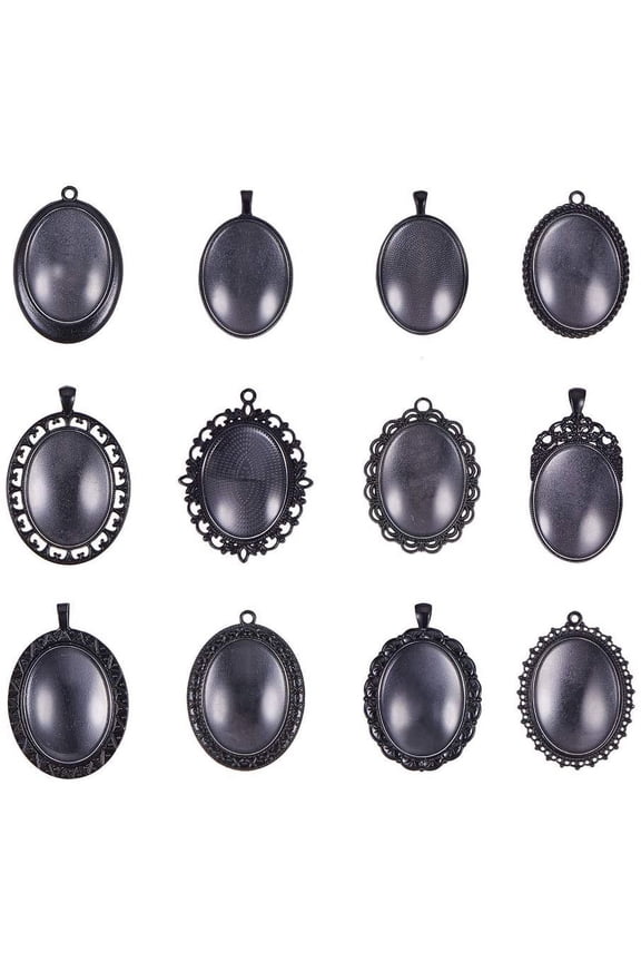 DIY Pendant Making with Electroplate Alloy Big Pendant Cabochon Settings and Clear Glass Cabochons Oval Black Pendant: Tray: 40x30mm