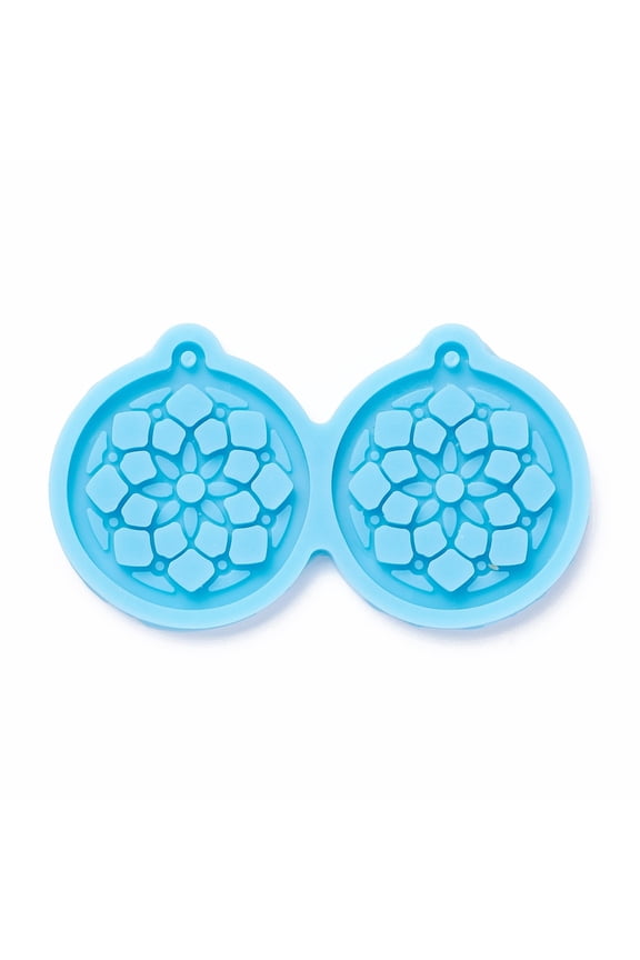 DIY Pendant Silicone Molds for Earring Making Resin Casting Molds For UV Resin Epoxy Resin Jewelry Making Flat Round with Flower Sky Blue 44x77x5mm Hole: 2mm Inner Diameter: 39x35mm