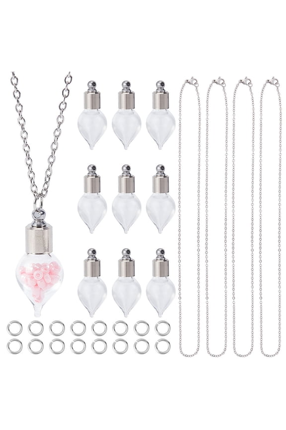 DIY Perfume Bottle Necklace Making Kit Including Glass Bottle Pendant 304 Stainless Steel Chain Necklace Stainless Steel Color 20Pcs/box