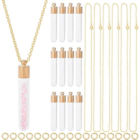 DIY Perfume Bottle Necklace Making Kit Including Glass Bottle Pendant Brass Jump Ring Chain Necklace Golden 64Pcs/box diy