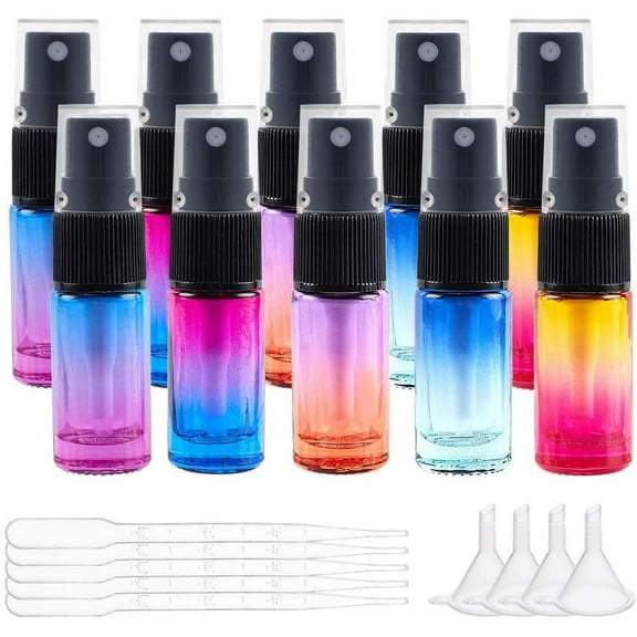 DIY Perfume Bottles Kit with Two Tone Glass Spray Bottles with Fine Mist Sprayer & Dust Cap Plastic Funnel Hopper & Dropper Mixed Color Bottles: 7.4x2cm capacity: 5ml 10pcs/set