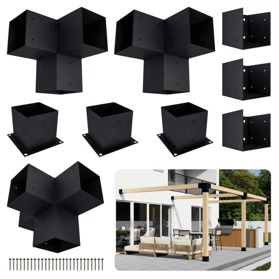 DIY Pergola Frame Kit for Up to 24x10 Pergola Attached to House - Heavy-Duty Steel Pergola Brackets for 6x6 Wood Posts (Lumber Not Included)