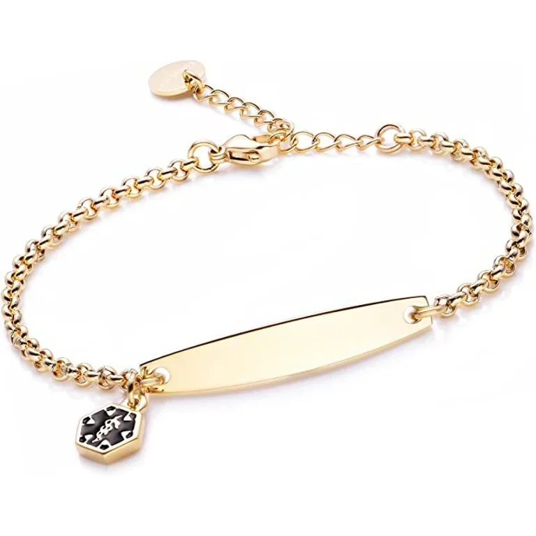 DIY Personalized Medical Alert ID Bracelet Adjustable Chain Stainless Steel ICE SOS Wristband Woman Jewelry Walmart