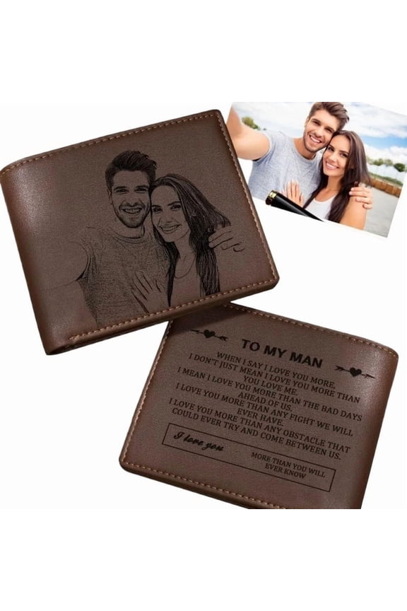 DIY Personalized Photo Wallet, Double Sided Customized, Engraved Picture Wallet Leather Wallet Men's Birthday, Boyfriend, Anniversary, Father's Day Gift (Coffee)