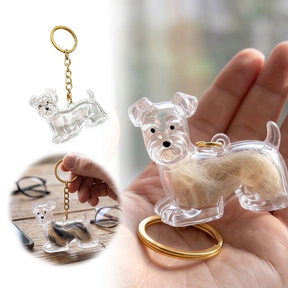 DIY Pet Hair Keepsake Puppy Charm - Fillable Transparent Pet Memorial Pendant with Keychain, Interactive Gift for Pet Owners to Store & Create Custom Memorials (Miniature Schnauzer)