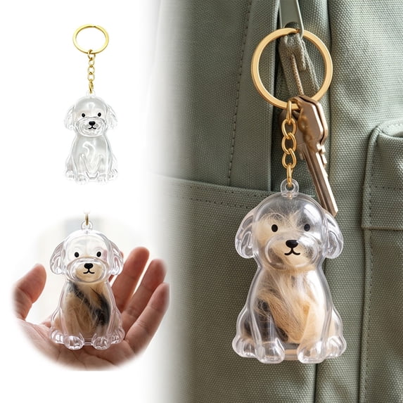 DIY Pet Hair Keepsake Puppy Charm - Fillable Transparent Pet Memorial Pendant with Keychain, Interactive Gift for Pet Owners to Store & Create Custom Memorials (Teddy)