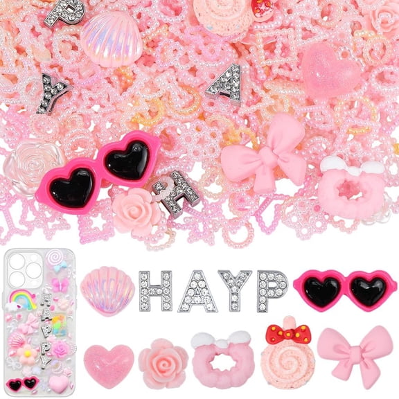 DIY Phone Case Decor Kits Including Zinc Alloy Slide Charms Plastic Imitation Pearl Cabochons Resin Cabochons Pink 8~40mm