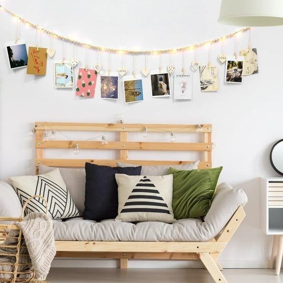 DIY Photo Display Garland 62-Inch, Hanging Photo Clip String with Lights for Wall Decor