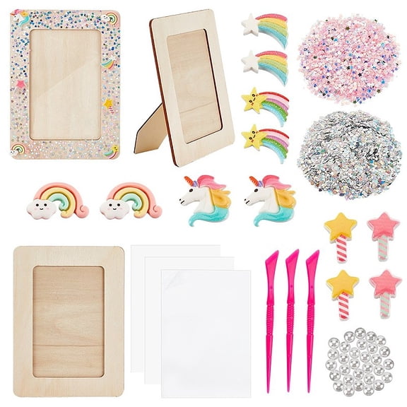 DIY Photo Frame Making Kit Including Natural Wood Picture Frame Plastic Double Head Clay Sculpture Knifes Mixed Color 1~194x1~143x0.02~4.5mm