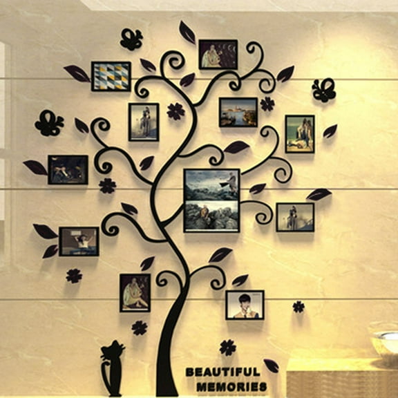 DIY Photo Frame Tree Wall Decal - Acrylic Family Sticker Mural Art for Home & Room Decor - 6inch & 10pcs 4inch Photos - 82.4X100cm