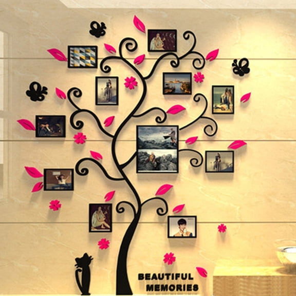 DIY Photo Frame Tree Wall Decal - Acrylic Family Sticker Mural Art for Home & Room Decor - 6inch & 10pcs 4inch Photos - 82.4X100cm