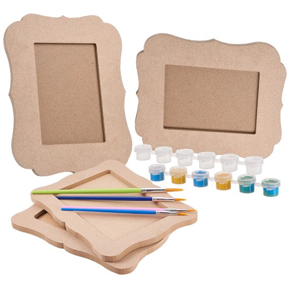 DIY Photo Frames Makings with Unfinished Wooden Photo Frames Plastic Art Brushes Pen Value Sets 6 box lastic Empty Paint Palette Mixed Color 185x140mm