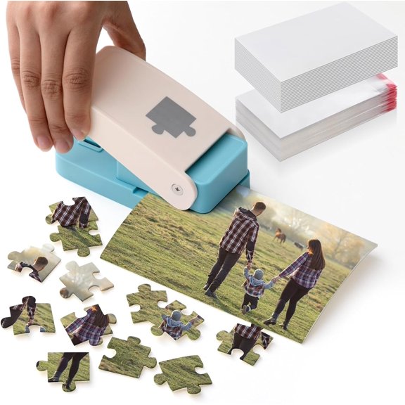 DIY Photo Jigsaw Puzzle Maker Set Jigsaw Punch with Sticky Foam and Storage Bag Photo Cutter for Personalized Customized Picture Making Tools
