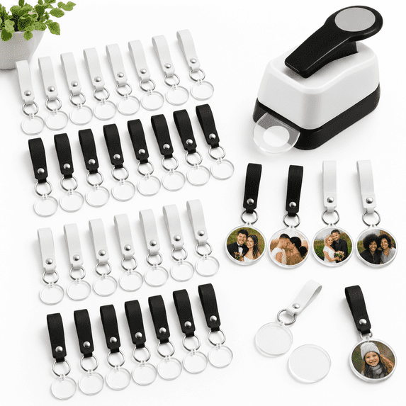 DIY Photo Keychain Making Kit with 30 Black White Pre Assembled PU ...
