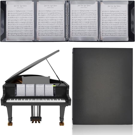 DIY Piano Sheet Folder Music File Binder 4 Pages Expand 52 Pockets Black Piano Notebook Holder Organizer Writable for Holding Sheet Music Storing Files 12.6x10.04inch DIY