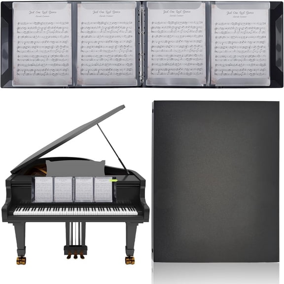 DIY Piano Sheet Folder Music File Binder 4 Pages Expand 52 Pockets Black Piano Notebook Holder Organizer Writable for Holding Sheet Music Storing Files 12.6x10.04inch DIY