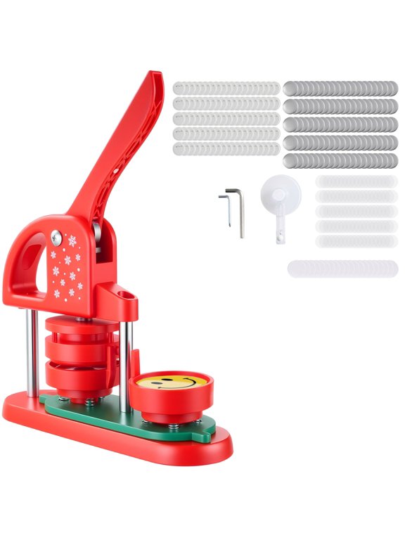 DIY Pin Maker Machine, 2.28 Inch Button Press with 100-Piece Kit, Circle Cutter&Tools, Ergonomic Handle for Custom Badges, Pins, Keychains, Red