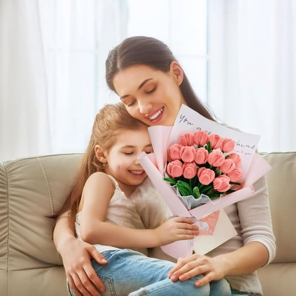 DIY Pipe Cleaner Tulip Bouquet Kit Handmade Woven Flower Materials Set with 100pcs Chenille Stems Wrapping Paper and Ribbon for Adults Craft Gift
