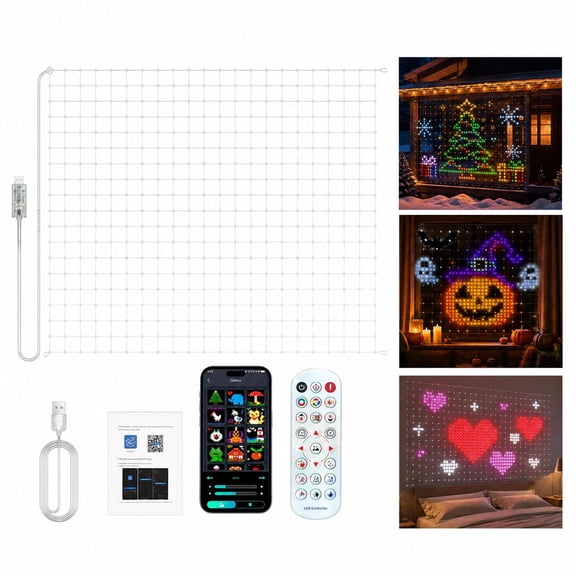 DIY Pixel LED Net Lights 512 LED RGB Mesh Light 10.5 x 5.25 FT with Remote APP Music Sync Timer IP65 Waterproof for Christmas Halloween Yard Garage Wall Decor 1set