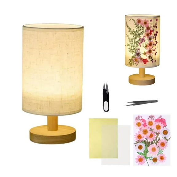 DIY Plant Embossed Table for Lamp, USB Three-Color Charging Model, with Dimming and Touch, Handmade Material Package, Small Table Lamp Shade, for Bedroom Living Room