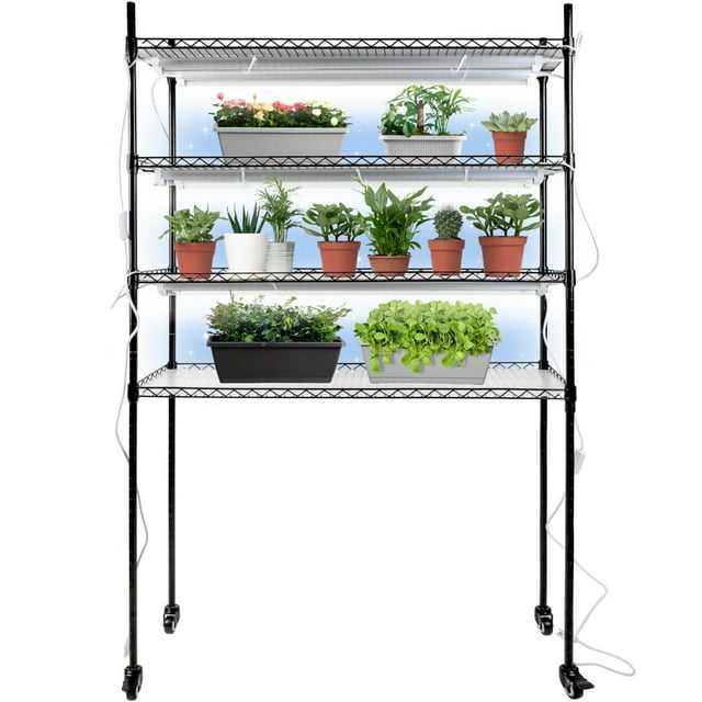 DIY Plant Shelf with Grow Lights, 4Tier Metal Plant Stand, Grow Light