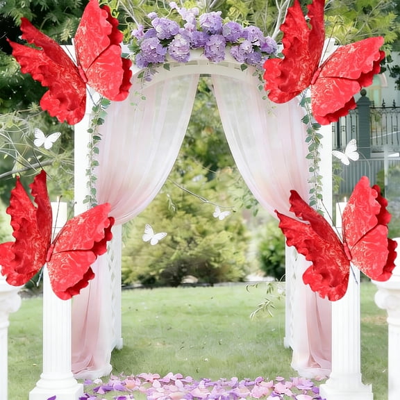 DIY Plastic Butterfly Veils for Wedding and Party Decoration, Versatile Outdoor Decor for Festivals and Events Red