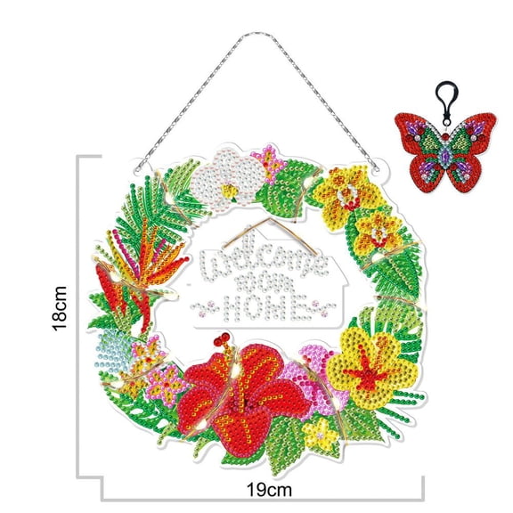 DIY Plastic Hanging Sign Diamond Painting Kit for Home Decorations Wreath Mixed Color 180x190mm