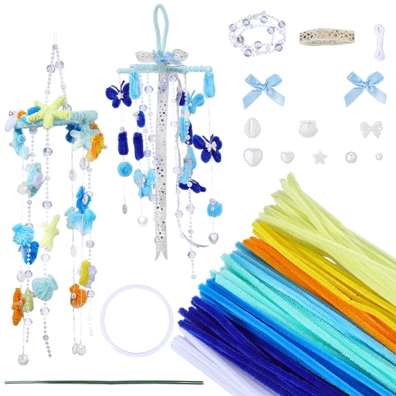 DIY Plush Stick Kits Including Macrame Wreath Pipe Cleaners and Plastic Imitation Pearl Beads Mixed Color 110mm