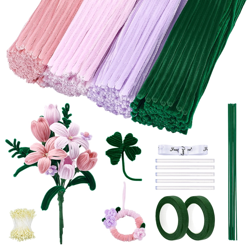 DIY Plush Sticks with Chenille Stems Polyester Ribbons Iron Stick Greeting Cards and Glue Stick with 5Pcs Hot Melt Plastic Glue Sticks