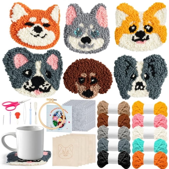 Laffact DIY Puppy Pattern Punch Needle Coaster Embroidery Craft Kit for Beginners,22Pcs