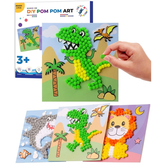 DIY Pom Pom Art - 3pcs (Dinosaur, Lion, Shark)