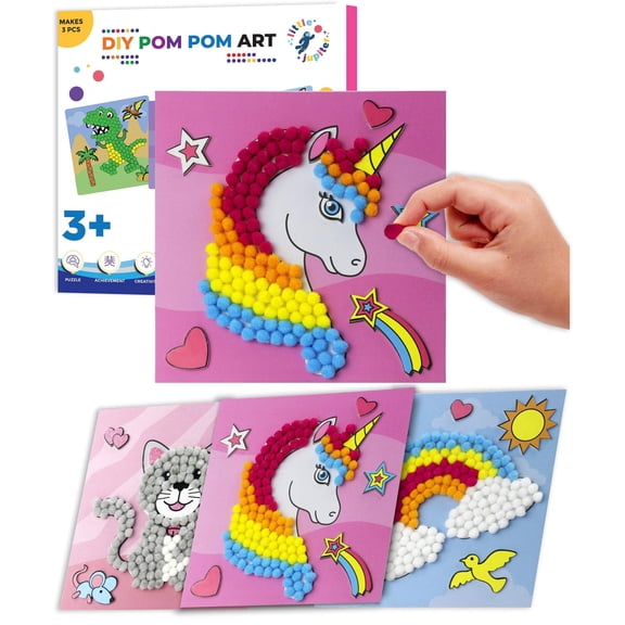 DIY Pom Pom Art - 3pcs (Unicorn, Rainbow, Cat)