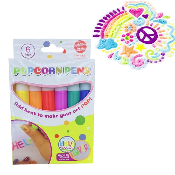 DIY Popcorn Drawing Pens - 6-Pack Puffy 3D Art Pens for Greeting Cards & Birthday Gifts | Heat-Activated Magic