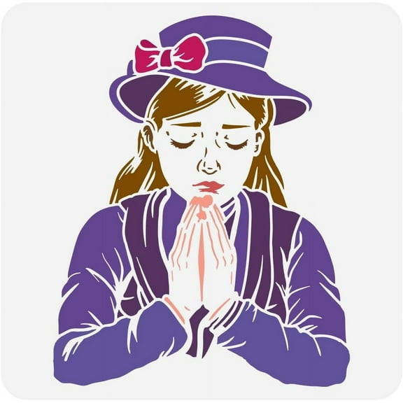 DIY Praying Church Woman Stencil for Painting 11.8x11.8 inch Reusable Pretty Woman Painting Stencil Character Theme Template for Painting on Wood Wall Canvas Fabric and Furniture DIY