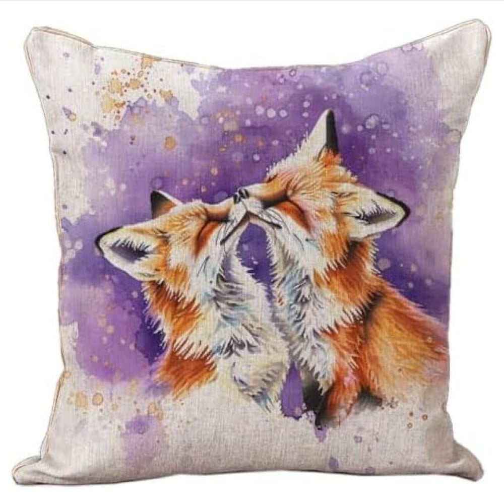 DIY Printed Cross Stitch Pillow Kits Watercolor Foxes in Love,Embroidery Kit for Adults 11CT Cross Stitch Kit Printed Canvas Needlework Decoration 17x17in