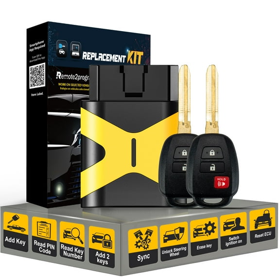 DIY Programming Car Key Kit for Add 2 Keys and Uncut Blade H Chip Remote Replacement for Toyota RAV4 LE/RAV4 XLE/Highlander LE/Tundra with FCC: GQ4-52T