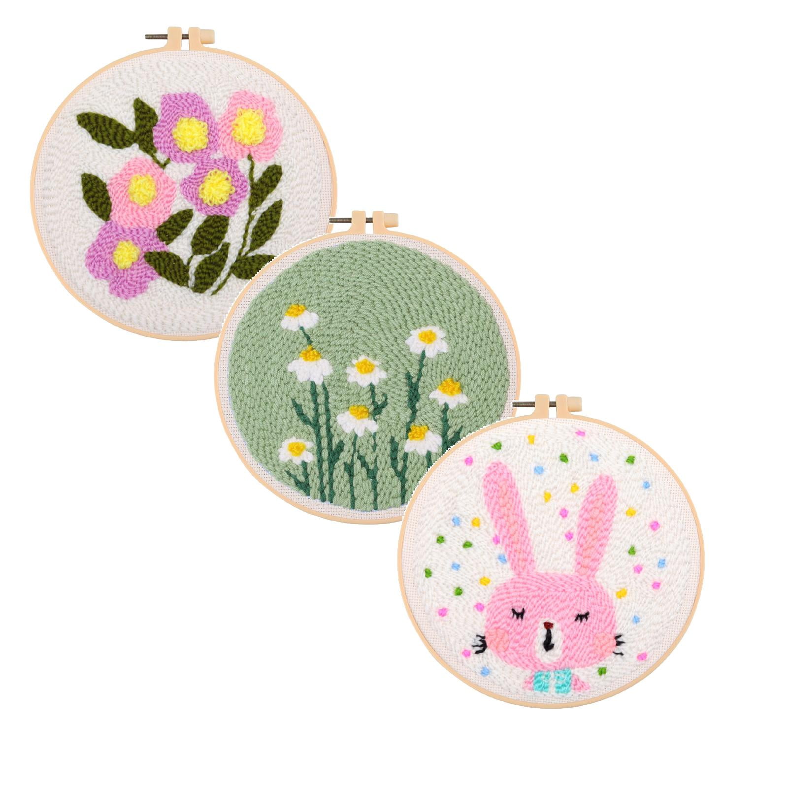 DIY Punch Needle Embroidery Starter Kits for Kids and Adults Beginners,Include Punch Needle Fabric with Floral Pattern,Yarns,Embroidery Hoops and Threader Tools