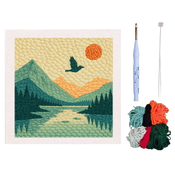 DIY Punch Needle Kit for Beginners Pattern Yarn Embroidery Art Set with Frame Tools & Wool Threads for Home Décor and Handcraft Lovers (4 Styles)