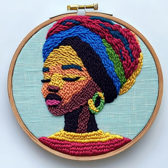 DIY Punch Needle Kits Abstract African Woman Easy for Beginners Punch Needle Embroidery Set for Craft lovers with Printed Pattern and Hoop for Home Decor 20x20cm-11