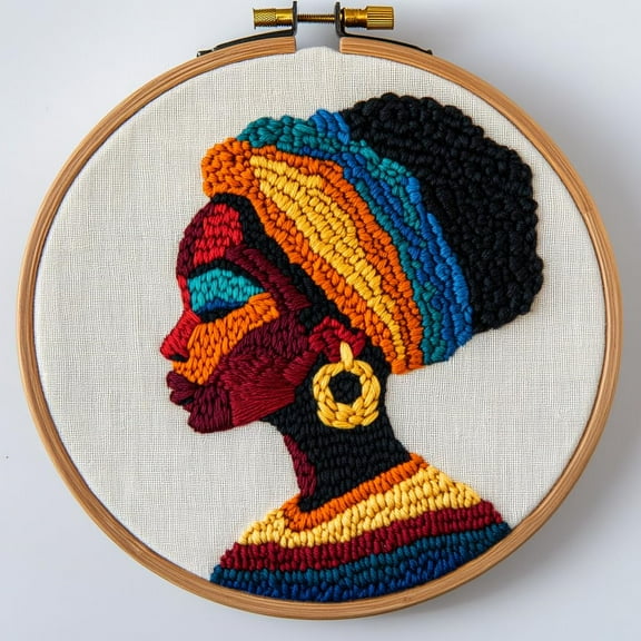 DIY Punch Needle Kits Abstract African Woman Easy for Beginners Punch Needle Embroidery Set for Craft lovers with Printed Pattern and Hoop for Home Decor 20x20cm-12