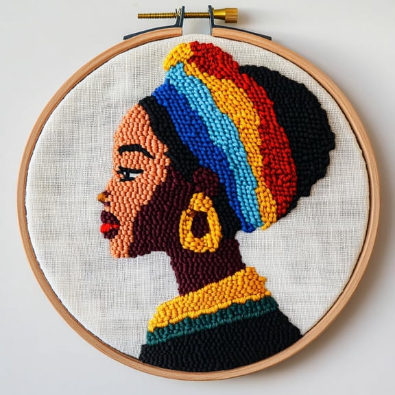 DIY Punch Needle Kits Abstract African Woman Easy for Beginners Punch Needle Embroidery Set for Craft lovers with Printed Pattern and Hoop for Home Decor 20x20cm-14
