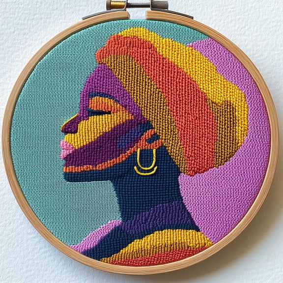 DIY Punch Needle Kits Abstract African Woman Easy for Beginners Punch Needle Embroidery Set for Craft lovers with Printed Pattern and Hoop for Home Decor 20x20cm-15