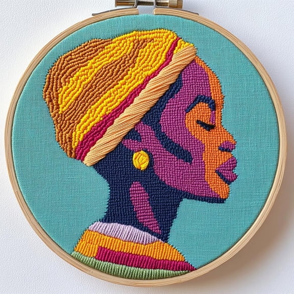 DIY Punch Needle Kits Abstract African Woman Easy for Beginners Punch Needle Embroidery Set for Craft lovers with Printed Pattern and Hoop for Home Decor 20x20cm-3