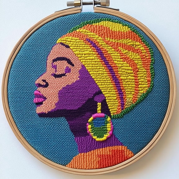 DIY Punch Needle Kits Abstract African Woman Easy for Beginners Punch Needle Embroidery Set for Craft lovers with Printed Pattern and Hoop for Home Decor 20x20cm-4