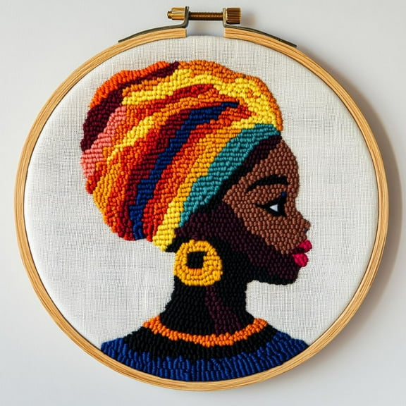 DIY Punch Needle Kits Abstract African Woman Easy for Beginners Punch Needle Embroidery Set for Craft lovers with Printed Pattern and Hoop for Home Decor 20x20cm-5