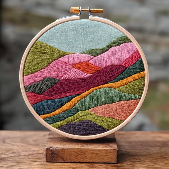 DIY Punch Needle Kits Abstract Landscape Mountains Easy for Beginners Punch Needle Yarn Starter Embroidery Set for Craft lovers with Hoop for Home Decoration 20x20cm(1)