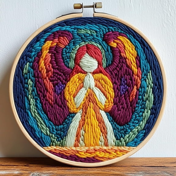 DIY Punch Needle Kits Abstract Praying Angel Easy for Beginners Punch Needle Embroidery Set for Craft lovers with Printed Pattern and Hoop for Home Decor 20x20cm-2