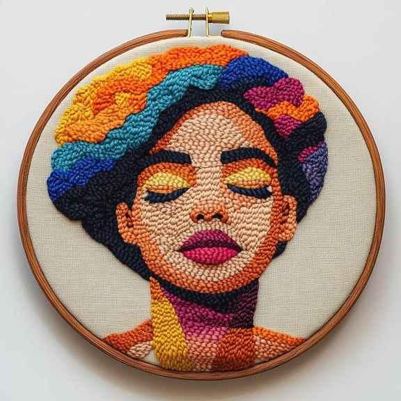 DIY Punch Needle Kits Abstract Woman Beauty Easy for Beginners Punch Needle Embroidery Set for Craft lovers with Printed Pattern and Hoop for Home Decor 20x20cm-2