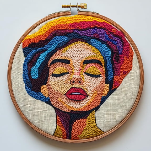 DIY Punch Needle Kits Abstract Woman Beauty Easy for Beginners Punch Needle Embroidery Set for Craft lovers with Printed Pattern and Hoop for Home Decor 20x20cm-4