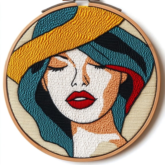 DIY Punch Needle Kits Abstract Woman Beauty Easy for Beginners Punch Needle Embroidery Set for Craft lovers with Printed Pattern and Hoop for Home Decor 20x20cm-6